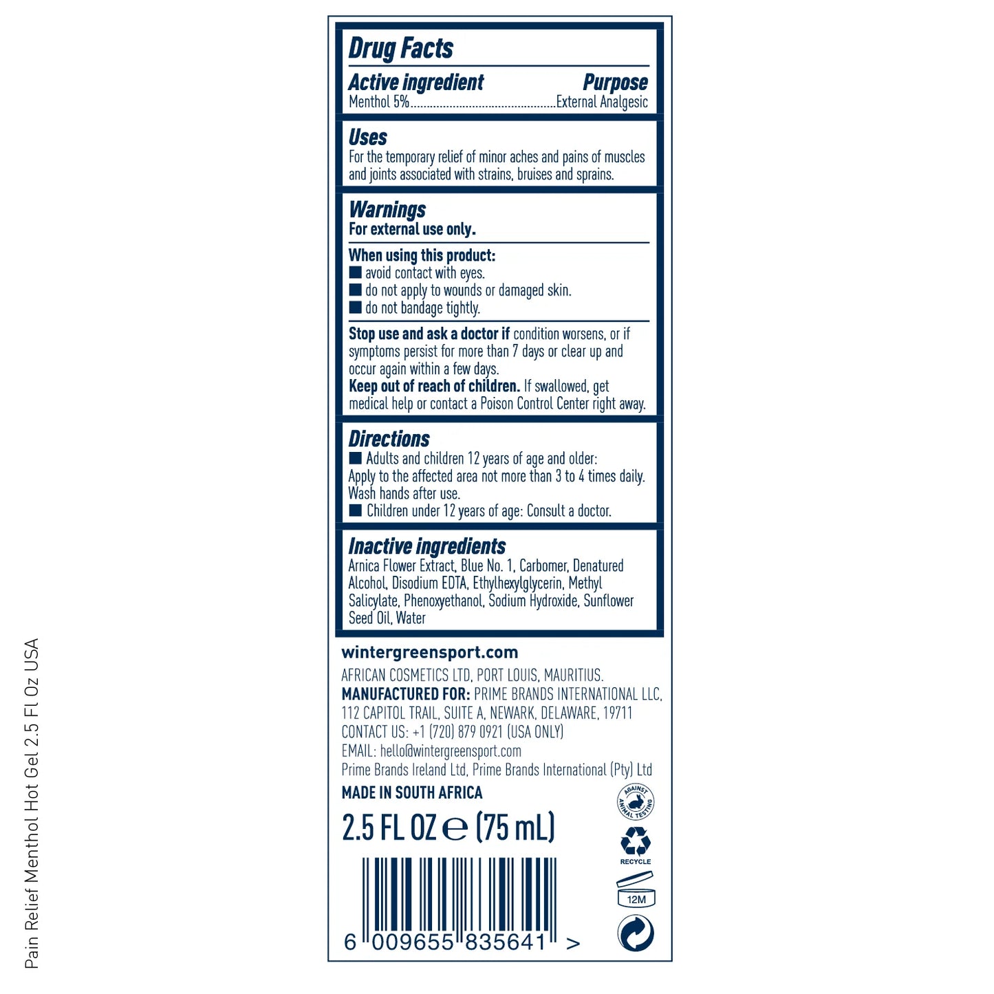 FCA Pain Relief Menthol Hot Gel