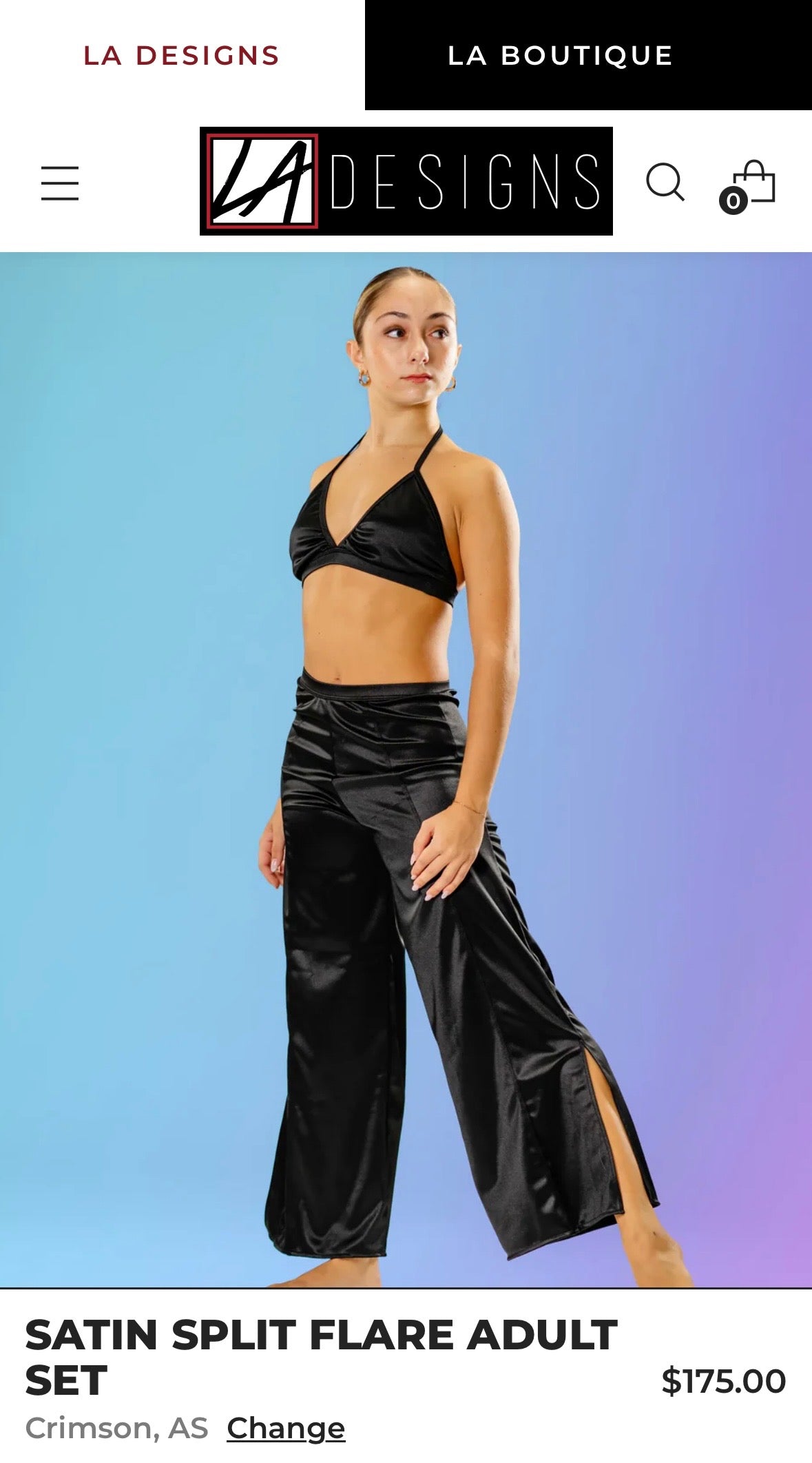 LA Designs Satin Split Flare Set - Adult Sizes - One season